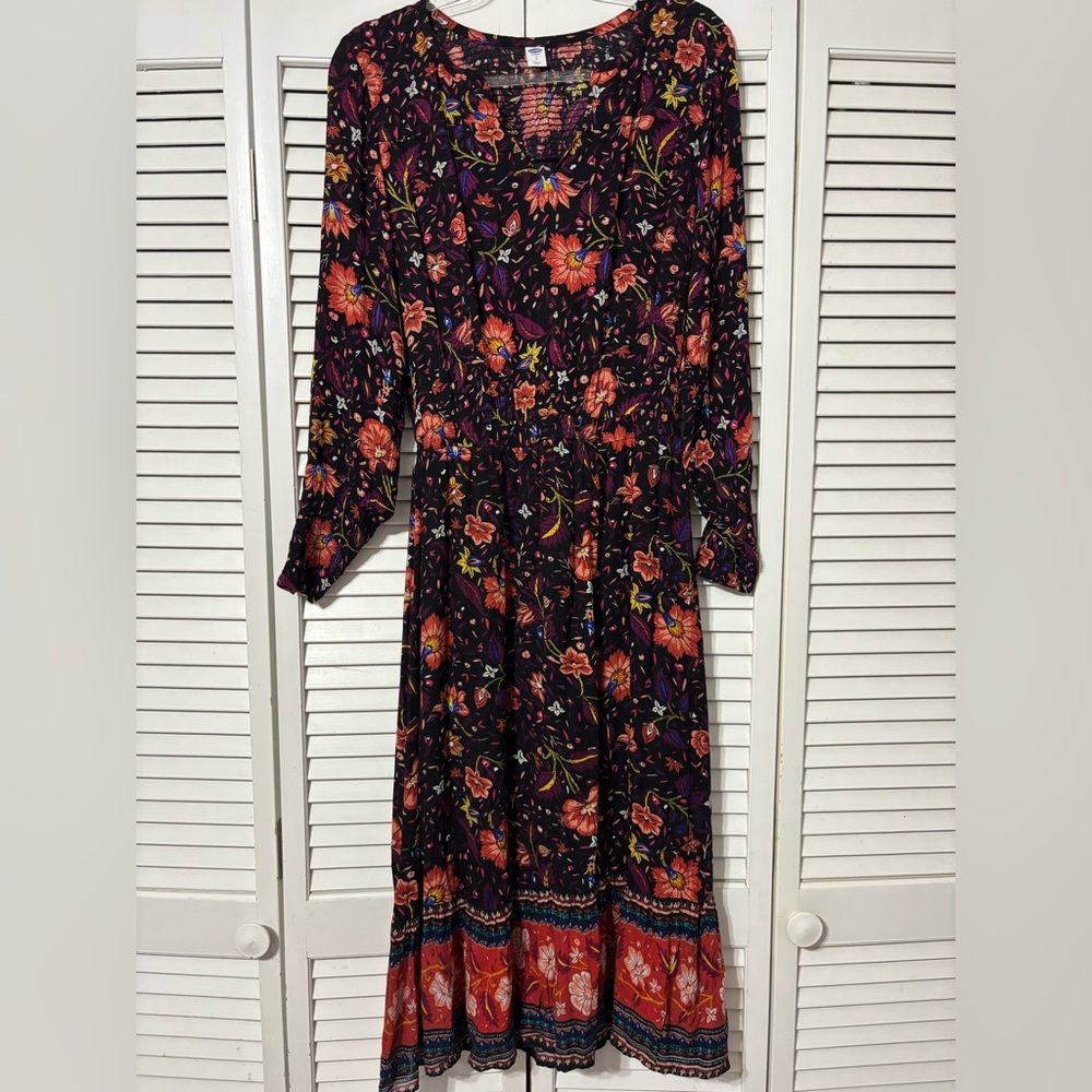 Old Navy Black Maxi Dress with Floral Patterns